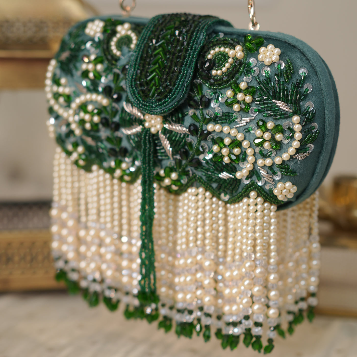 Emerald Pearl Tassel Bag