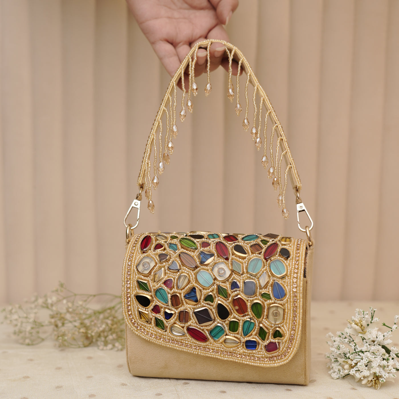 Multicolor Mini Kundan Flap Bag