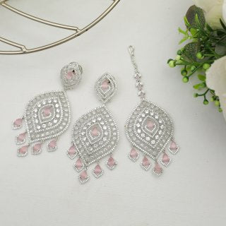 Heavenly Rose Earrings Set with Tikka - Indian Secrets