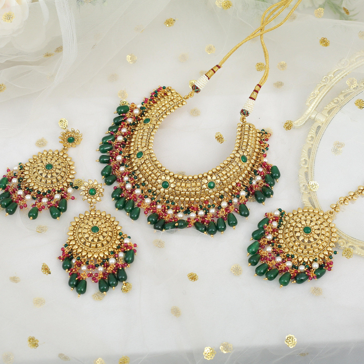 Roop Multi Color Green Necklace - Indian Secrets