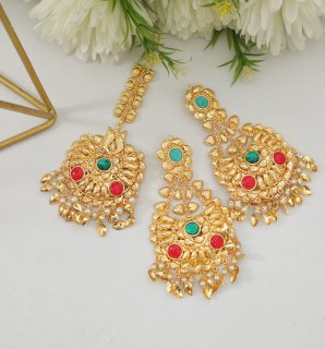 Mushk Gold Jhumka Tikka Set - Indian Secrets