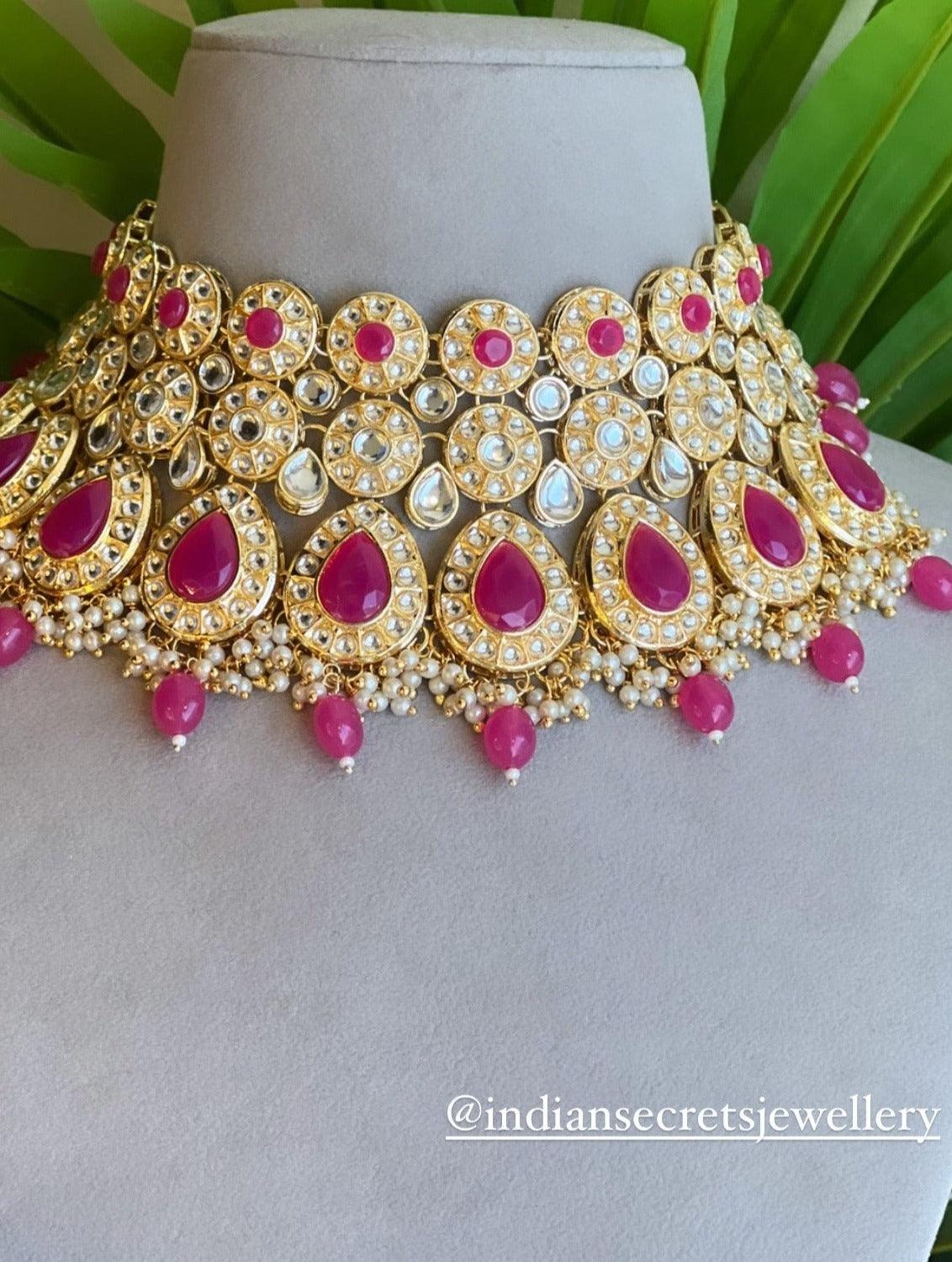 Kesha Rani Pink Stone-Studded Choker Set - Indian Secrets